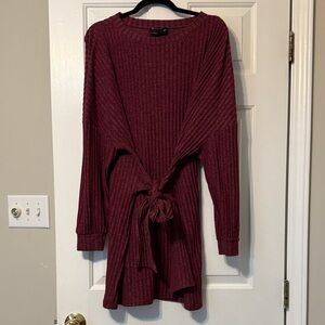 ASOS Burgundy Ribbed Knit Sweater Dress